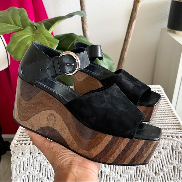 Celine Suede Mixed Wood Block 80s Style Platform Sandals - Picture 3 of 11